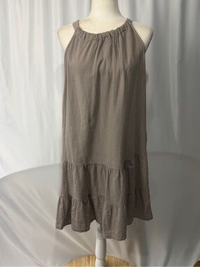NWT Bellambra Taupe Italian Linen Tiered Halter Dress Size M